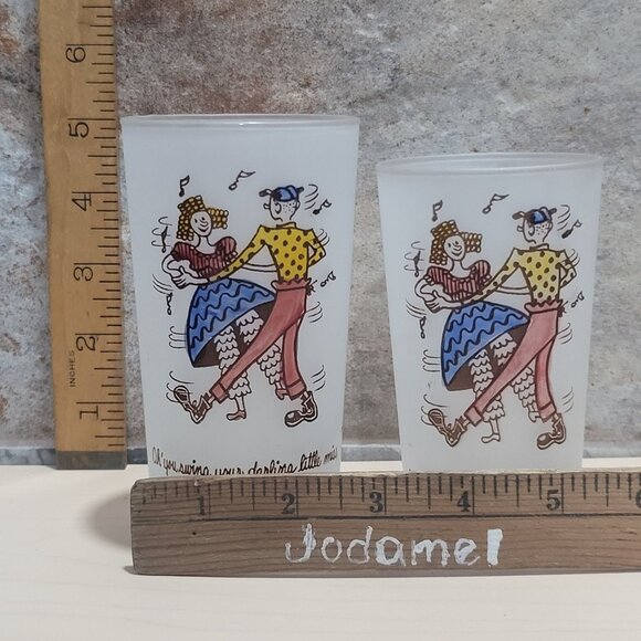Vintage Square Dance Highball Federal Frosted Glass Tumblers Set of 2 - Picture 9 of 9